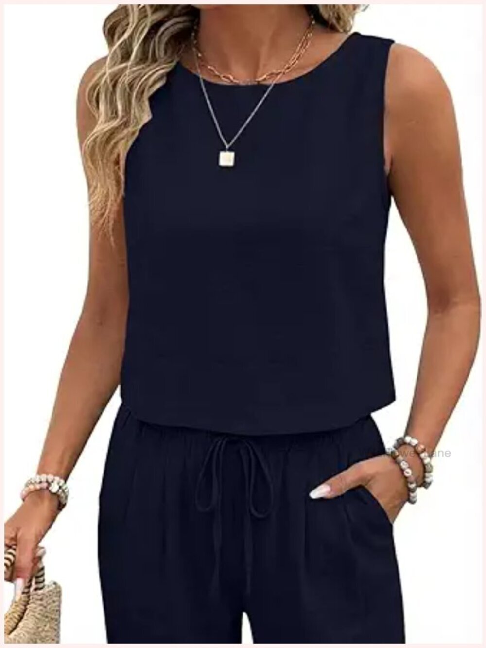 Crewneck Linen Tank Top Sleeveless Blouses For Women Summer Tops